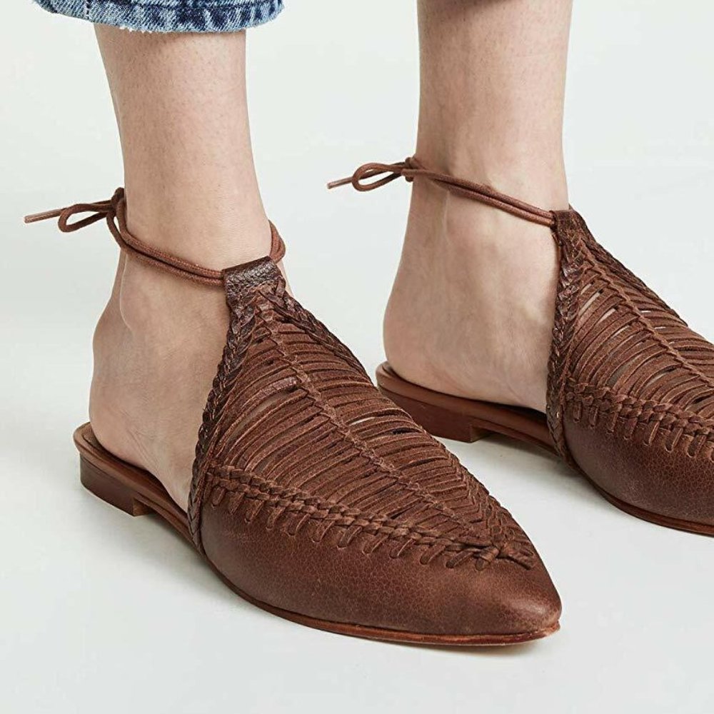 Free People Womens Dana Pointed Toe Ankle Wrap Mules size 37